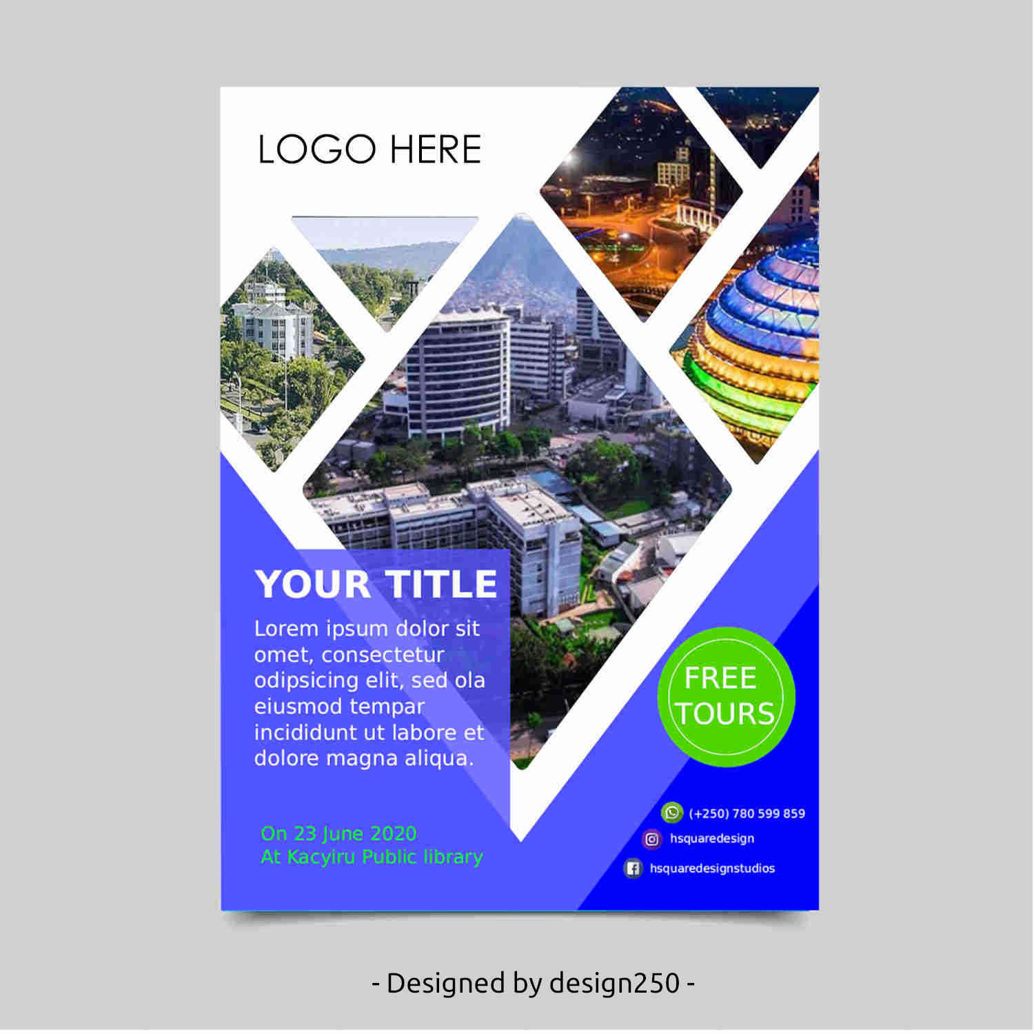 A flier. Most of the images demostrate Kigali City's biggest building and landmarks.