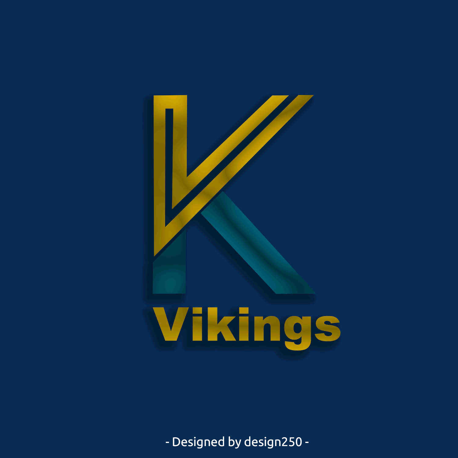 Letter logo - Vikings. Gold yellow, and silk blue, metalic logo.